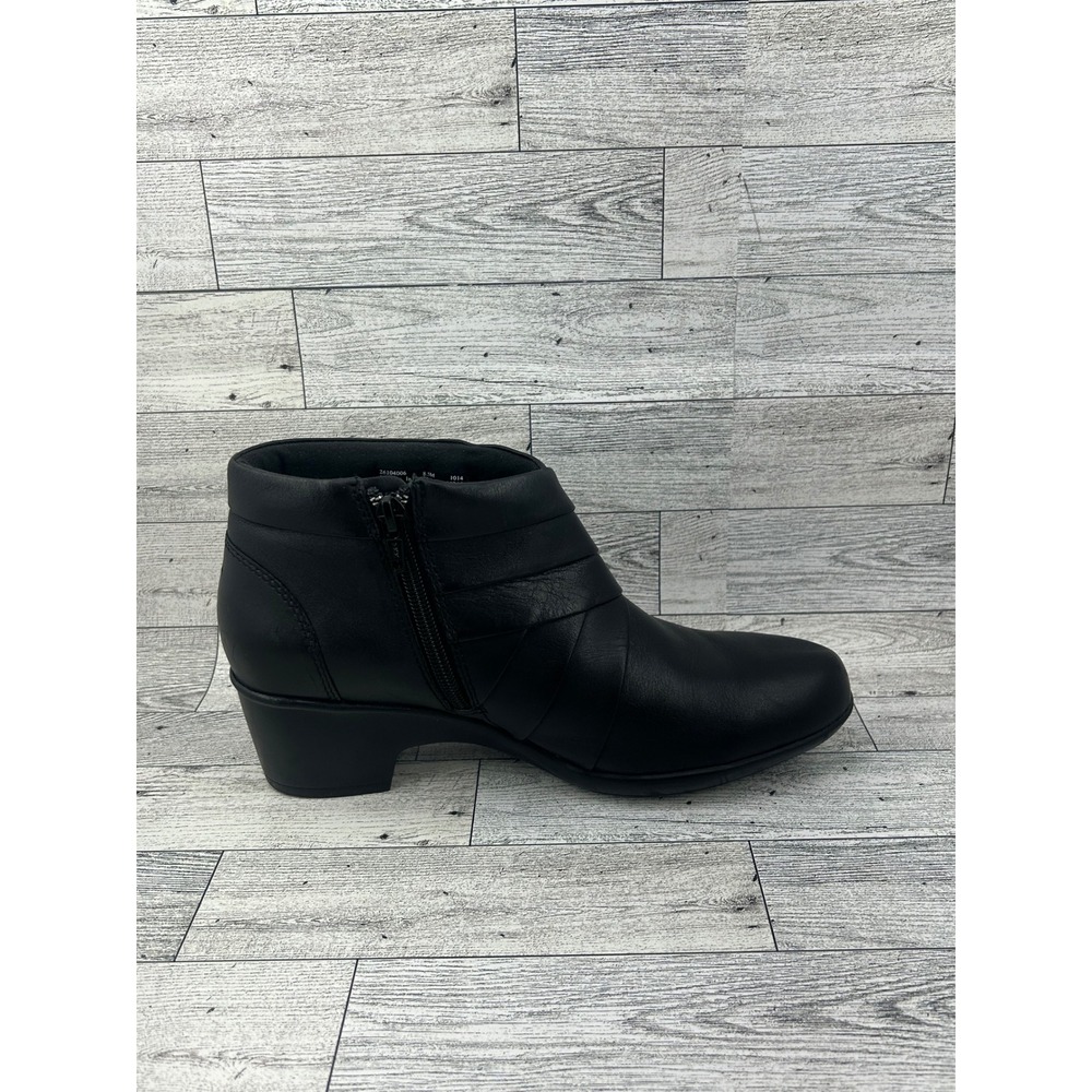 Clarks Collection Black Leather Pleated‎ Ankle Boots Women Sz 8.5M Block Heel - Picture 12 of 13